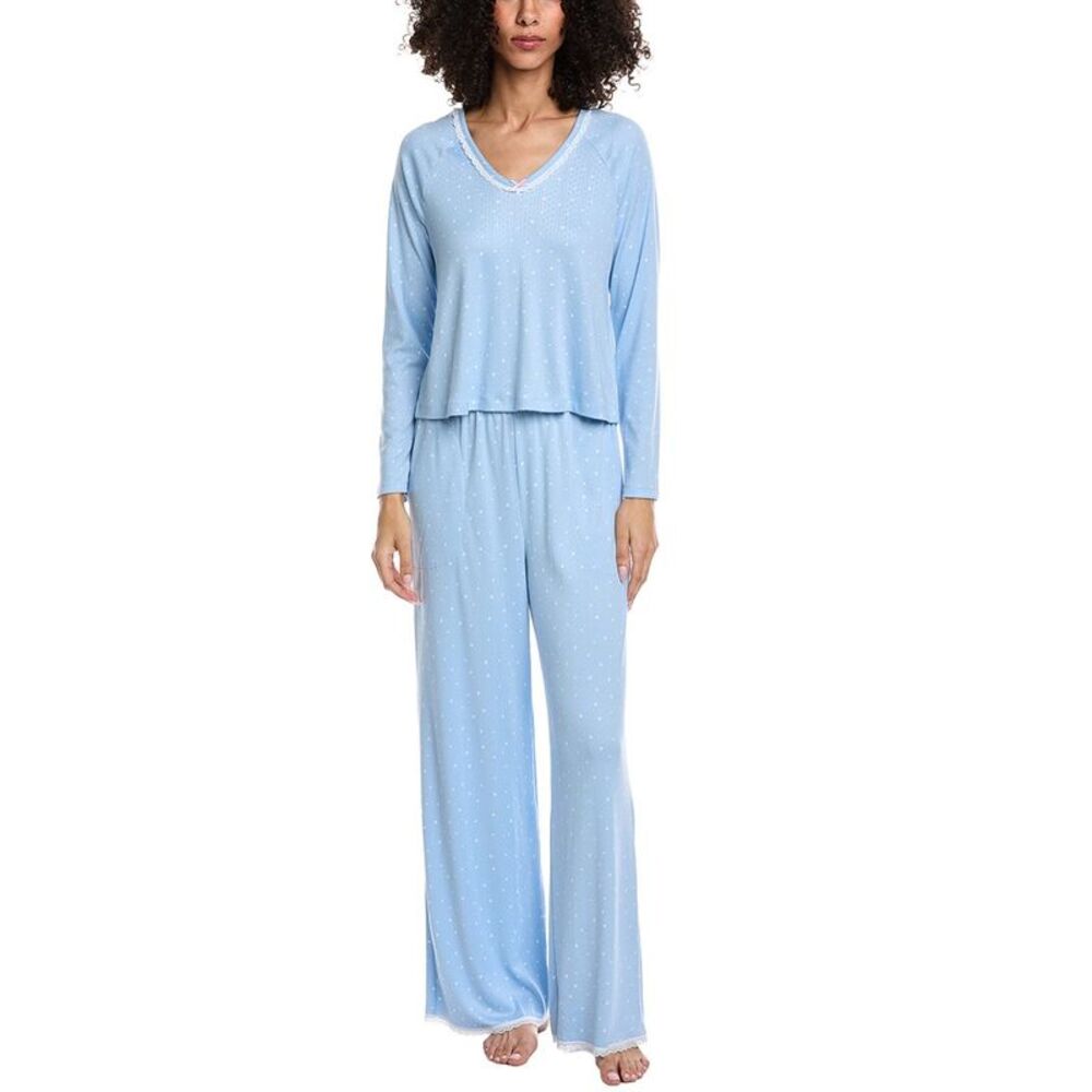 40 Winks Womens  2Pc Top & Long Pajama Pant Set, Blue